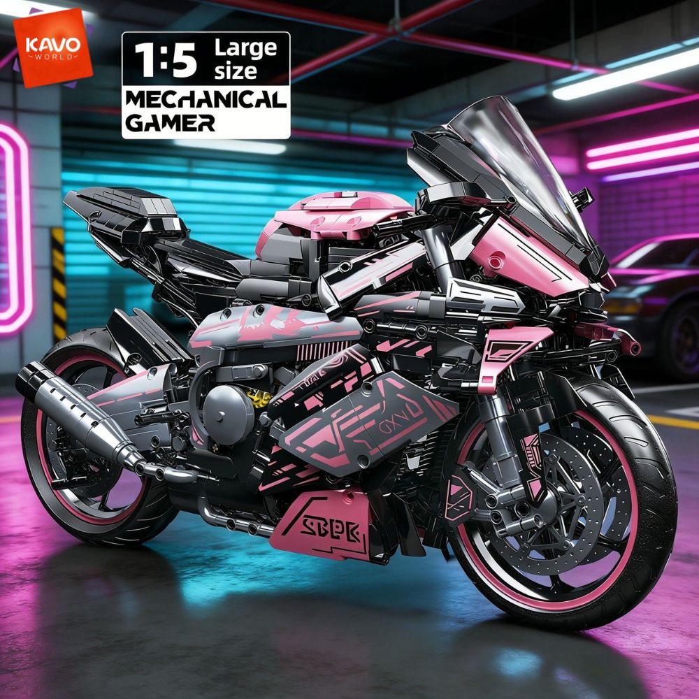 Model Kit In Era - مجموعة مكعبات بناء دراجة نارية وردية